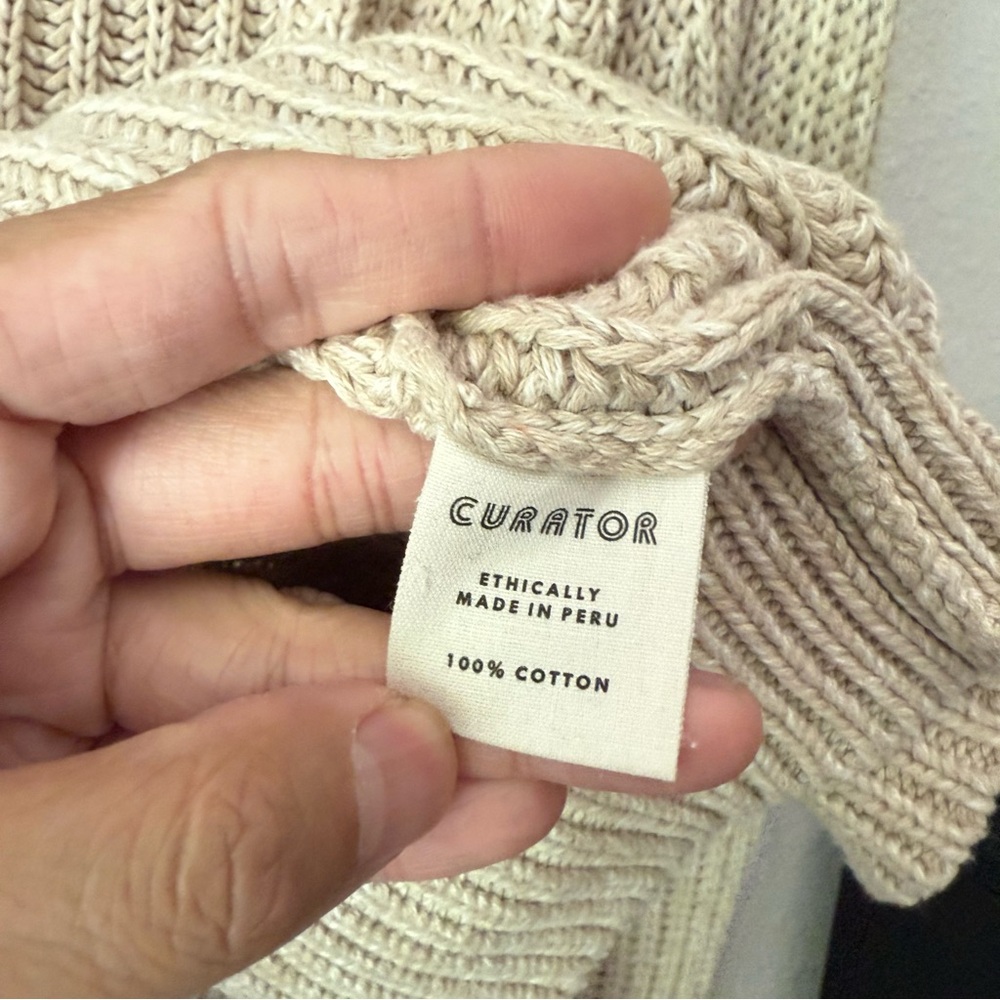 CURATOR SF cream open knit crochet cotton boxy cropped pullover sweater - Picture 6 of 6